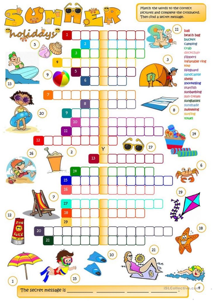 Printable Crossword Puzzles Summer Holidays