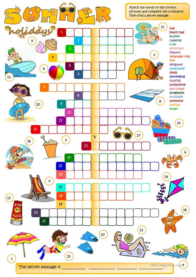 Summer Holidays - Crossword Worksheet - Free Esl Printable - Printable Holiday Crossword