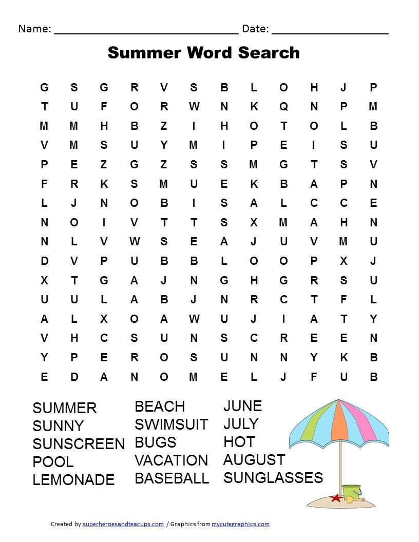 Summer Word Search Free Printable | Games | Summer Words, Word - Printable Beach Crossword Puzzles