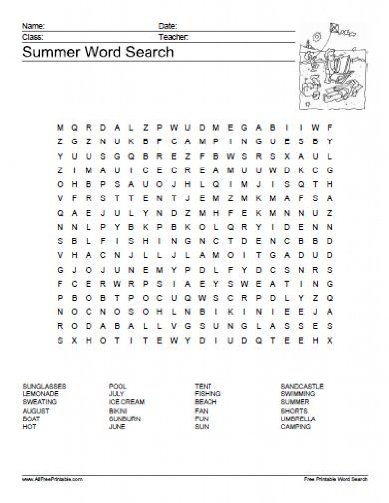 Summer Word Search Puzzle - Free Printable - Allfreeprintable For - Sun Crossword Printable Version