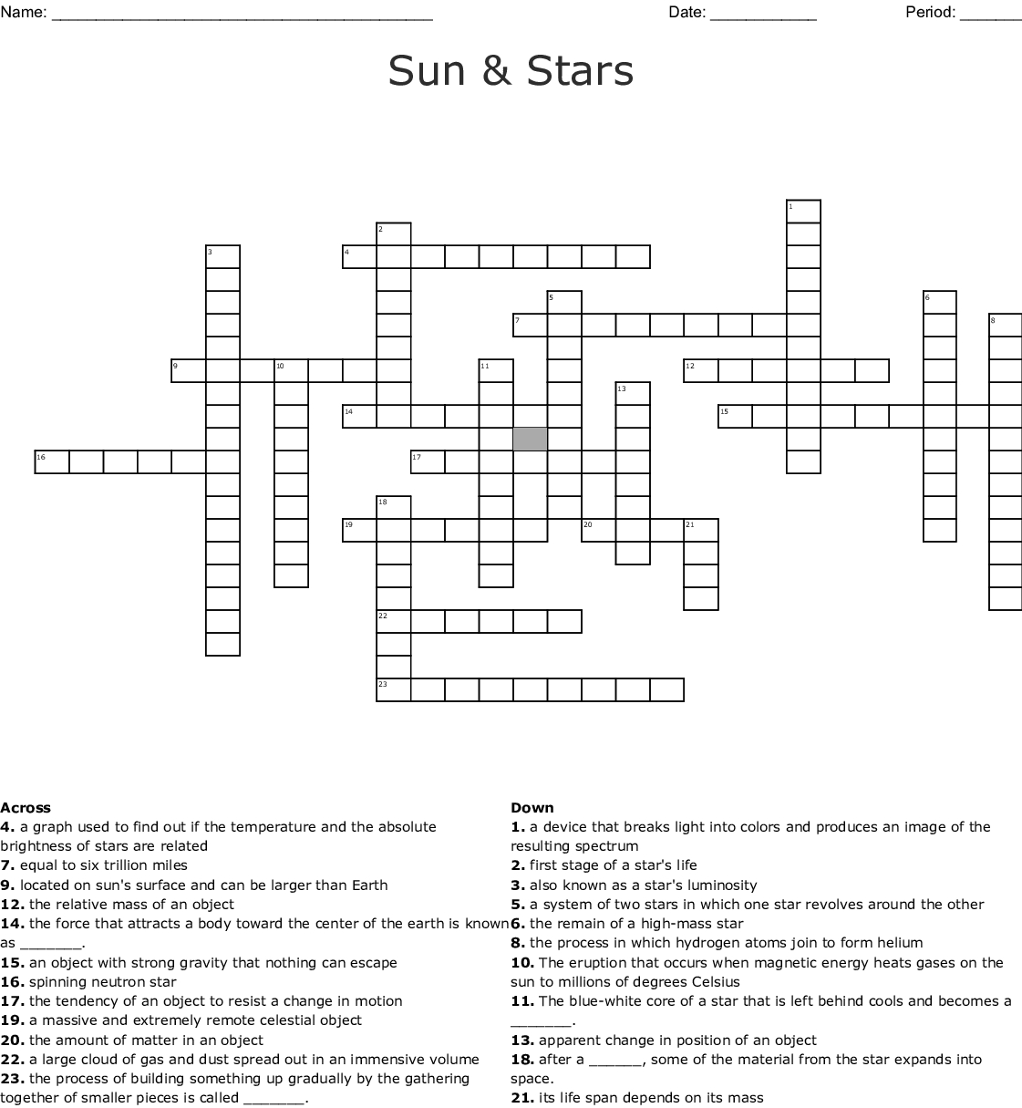 Sun &amp;amp; Stars Crossword - Wordmint - Star Crossword Puzzles Printable