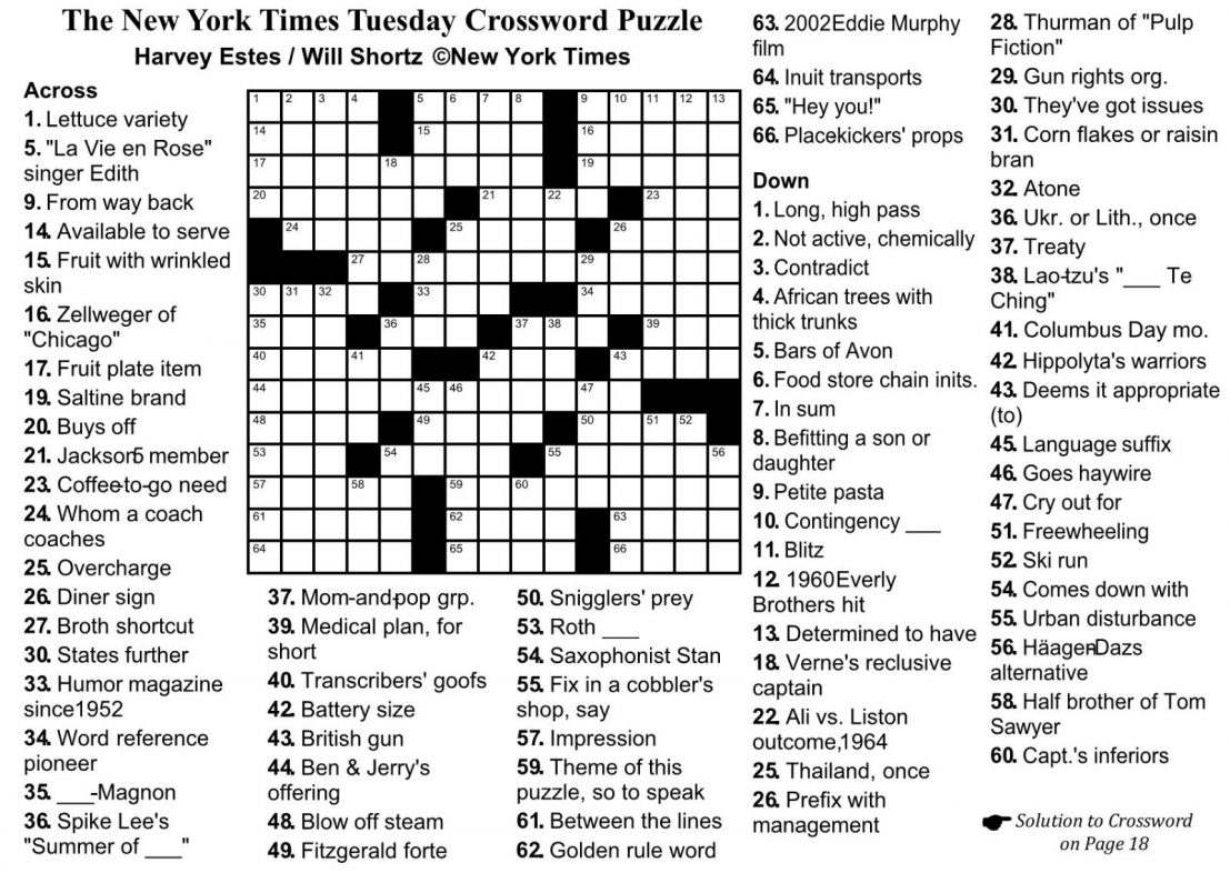 Sunday Crossword Puzzle Printable Ny Times Syndicated Answers - Free - La Times Daily Crossword Puzzle Printable