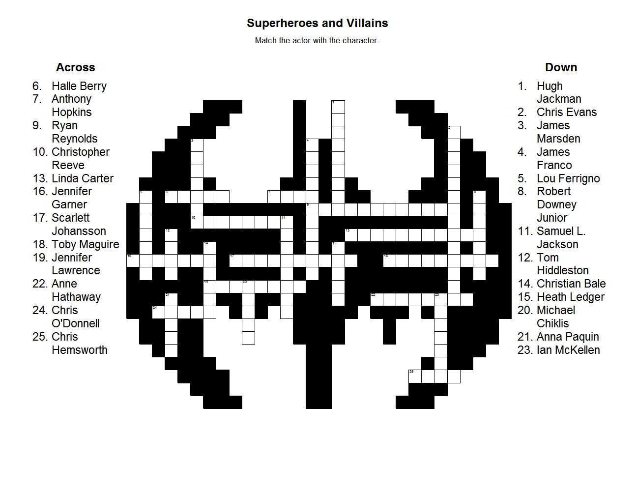 Superheroes And Villains Crossword Puzzle - Printable Superhero Crossword Puzzle