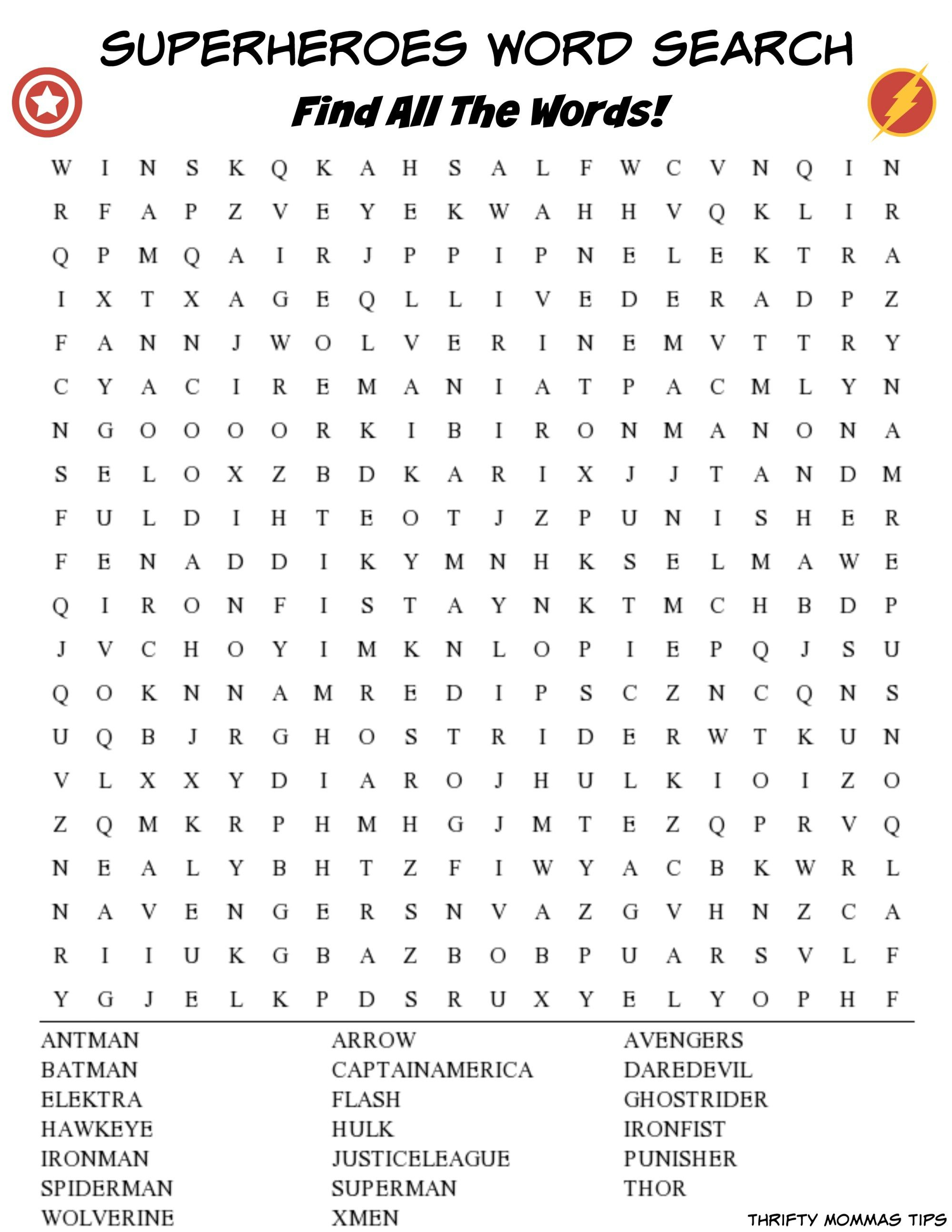 Superheroes Word Search Printable For Kids | Super Hero Stuff - Printable Superhero Crossword Puzzle