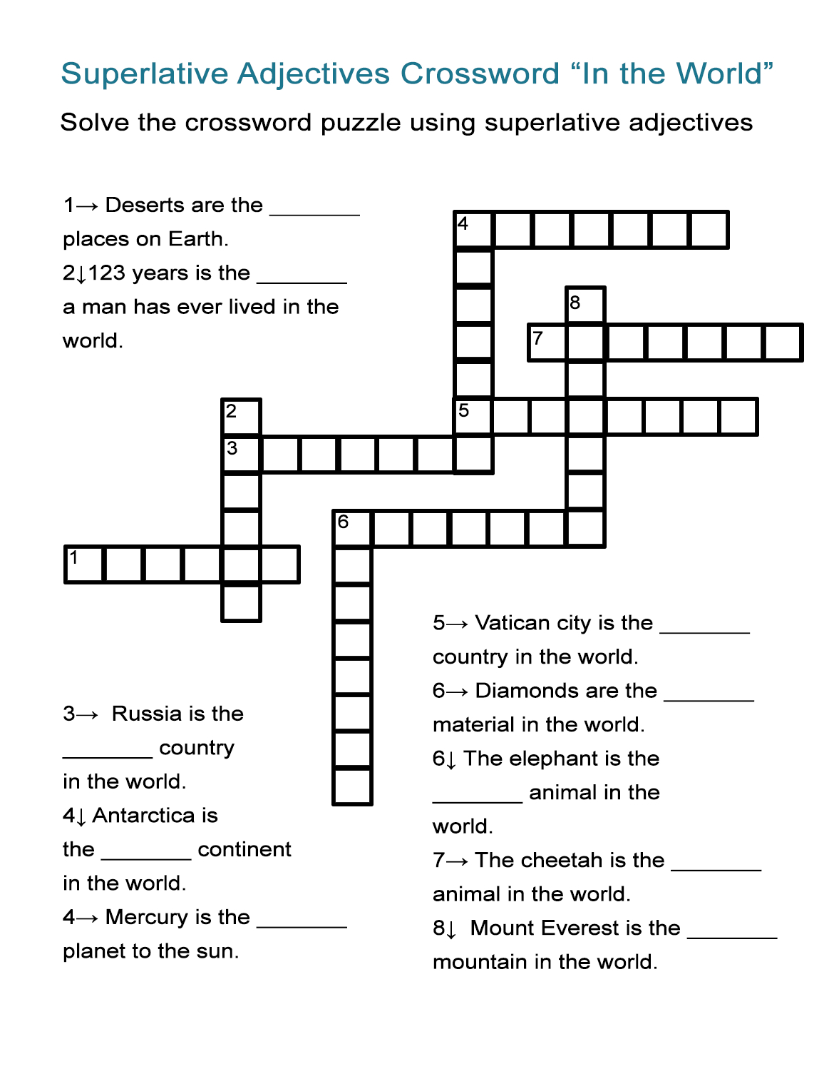 Superlative Adjectives Worksheet - &quot;in The World&quot; Crossword Puzzle - Dog Crossword Puzzle Printable
