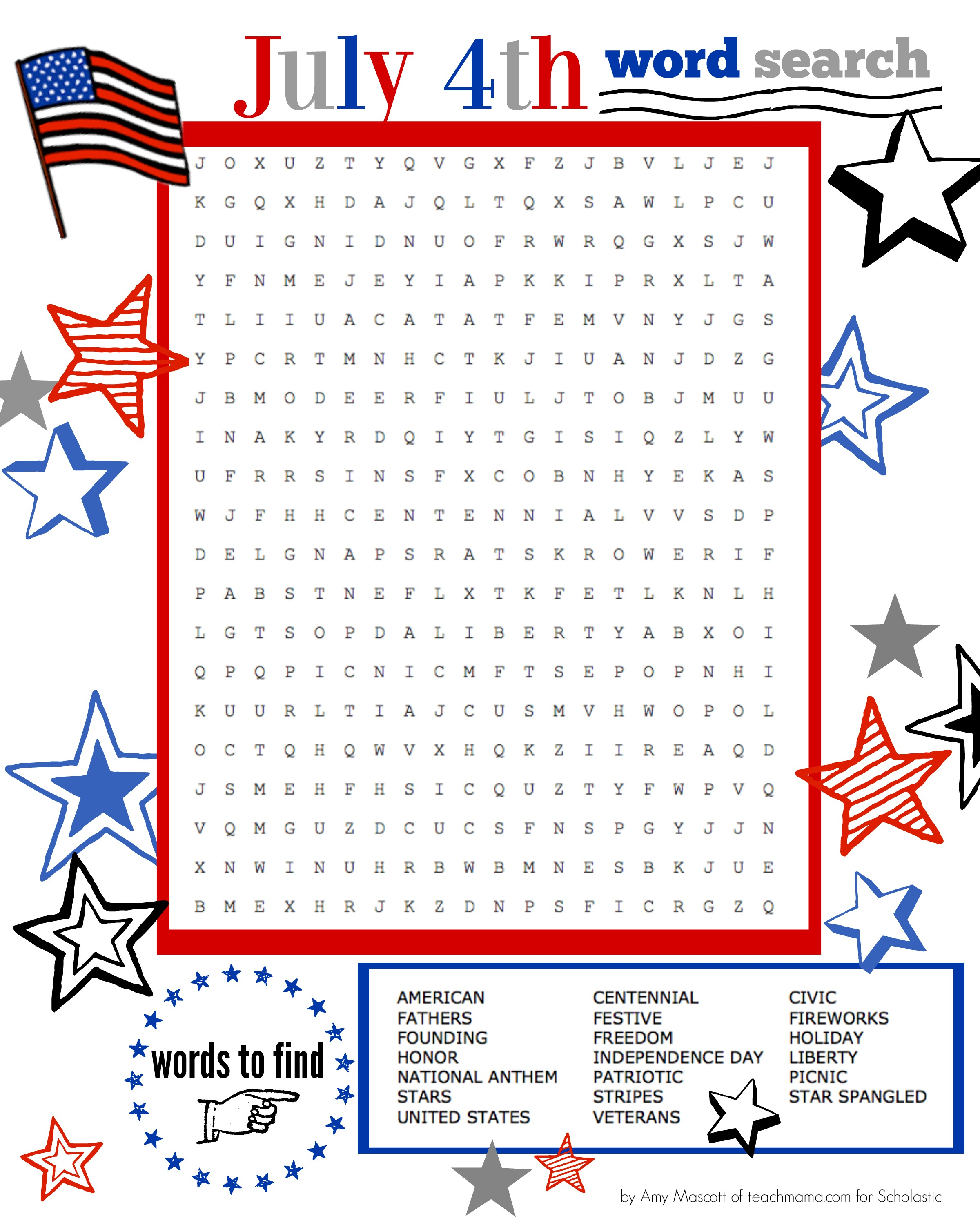 Superstar Celebration: July 4Th Word Search Printable | Scholastic - Printable July 4Th Puzzles