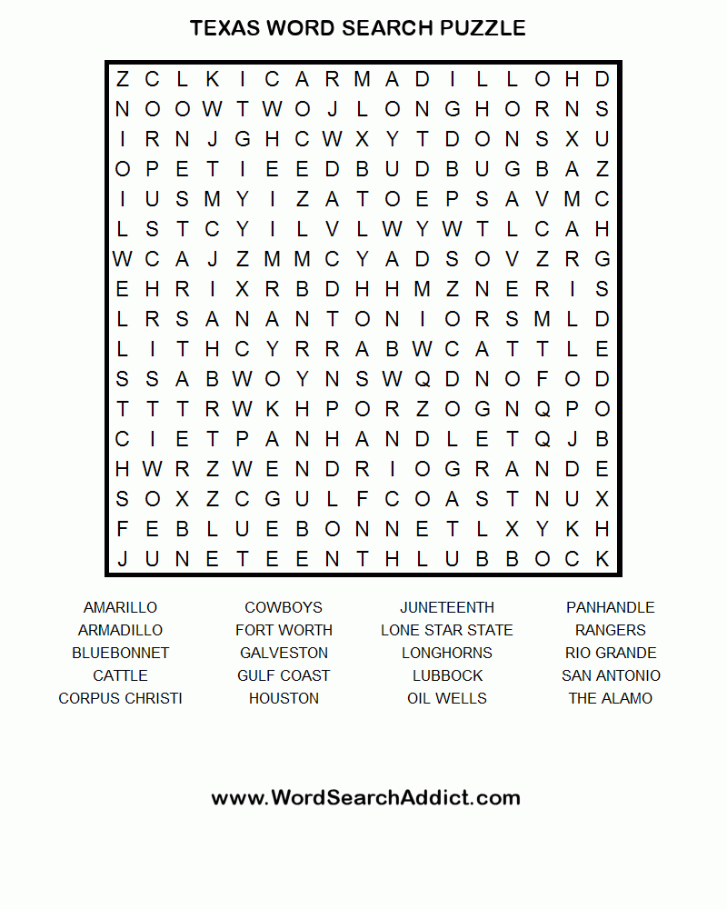 Texas Printable Word Search Puzzle - Printable Puzzles For Elderly