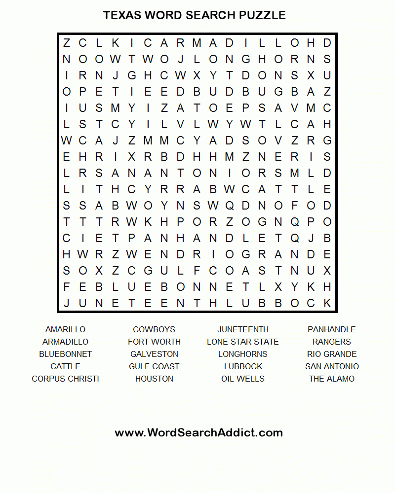 Texas Word Search Puzzle | Smarty Pants | Pinterest | Puzzles For - Printable Puzzle.com