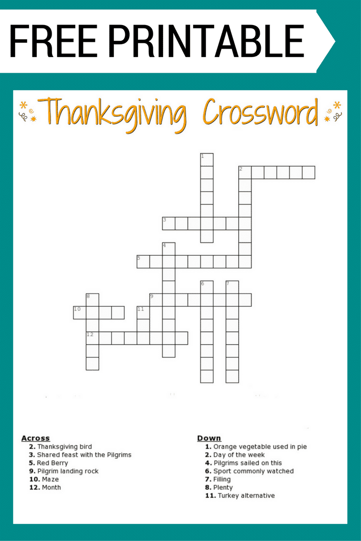 Thanksgiving Crossword Puzzle Free Printable - Printable Crossword Puzzles Printable