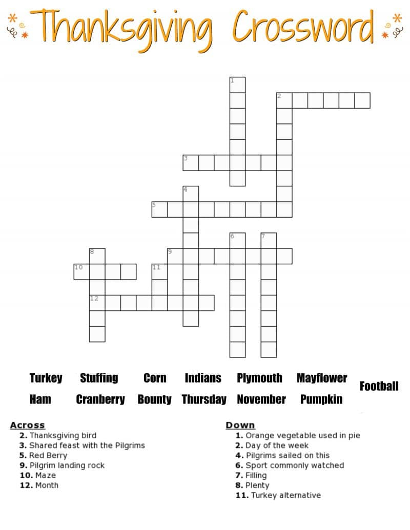 Christian Thanksgiving Crossword Puzzles Printable Printable 