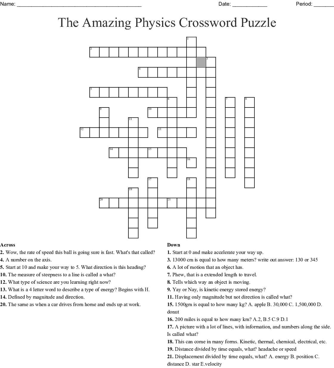 physics 101 formula crossword