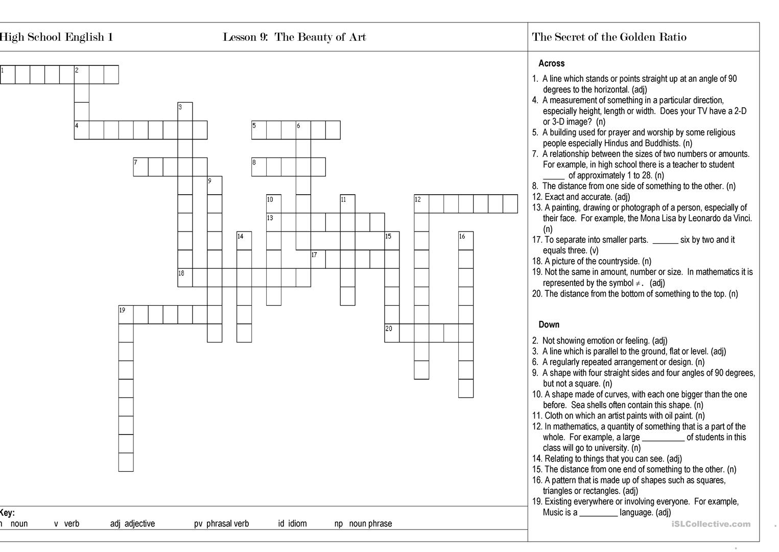 The Beauty Of Art Crossword Puzzle Worksheet - Free Esl Printable - Printable Puzzles For High School