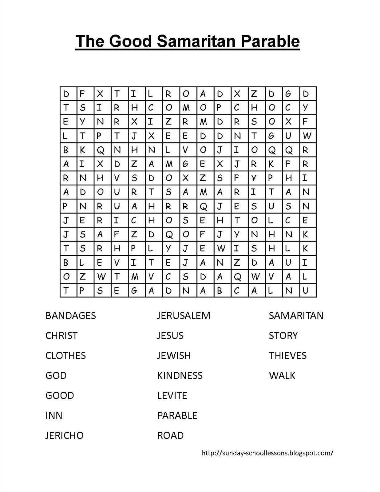 The Good Samaritan Crossword Puzzle (Free Printable) - Parables - Printable Bible Puzzle