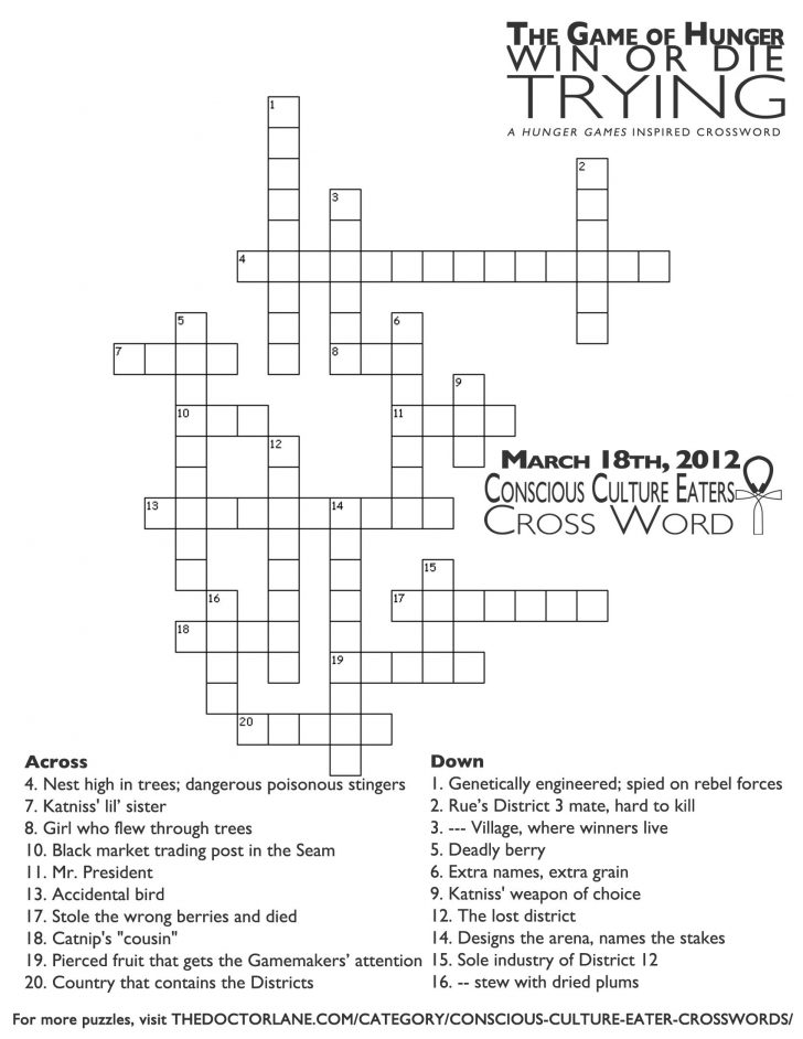 Hunger Games Crossword Puzzle Printable