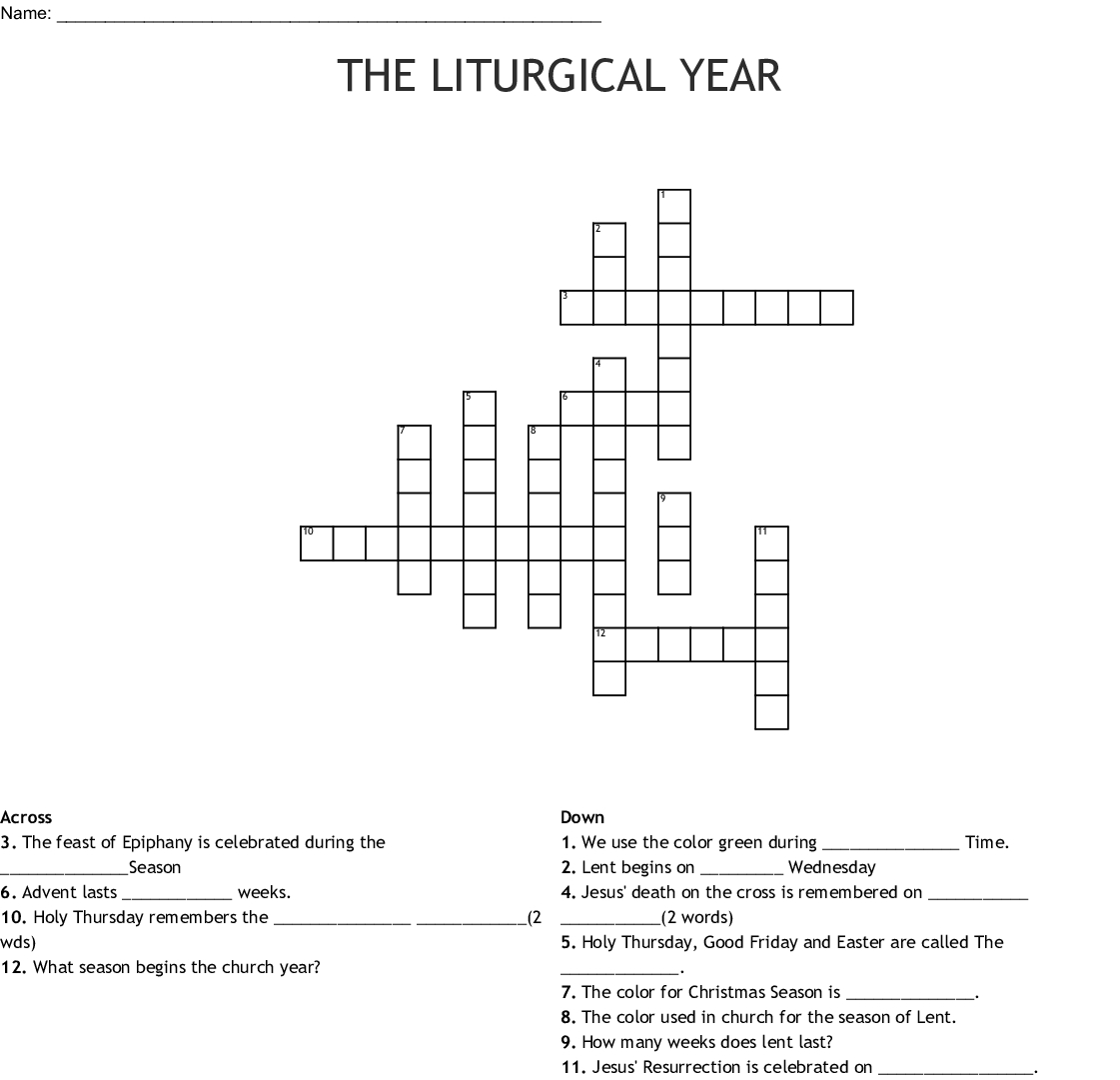 The Liturgical Year Crossword - Wordmint - Printable Holy Week Crossword Puzzle