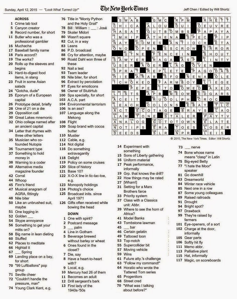 The New York Times Crossword In Gothic: 04.12.15 — Look What Turned - New York Crossword Puzzle Printable