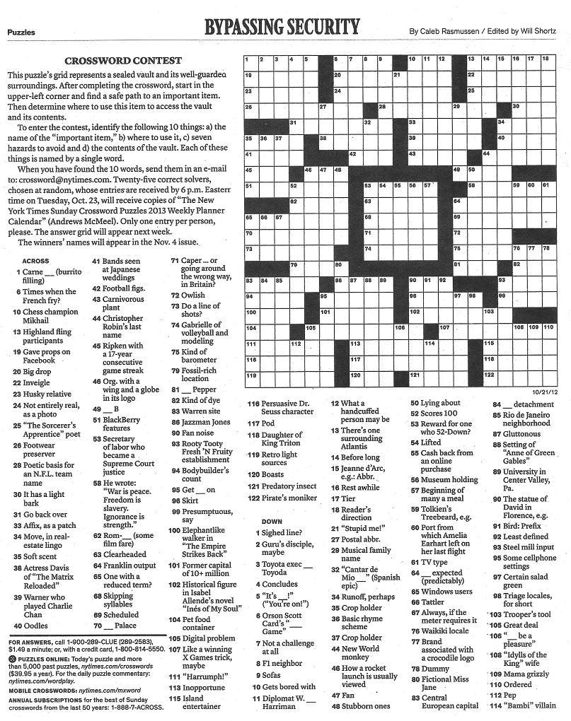 The New York Times Crossword In Gothic: 10.21.12 — Vault - Printable Crossword Puzzles New York Times