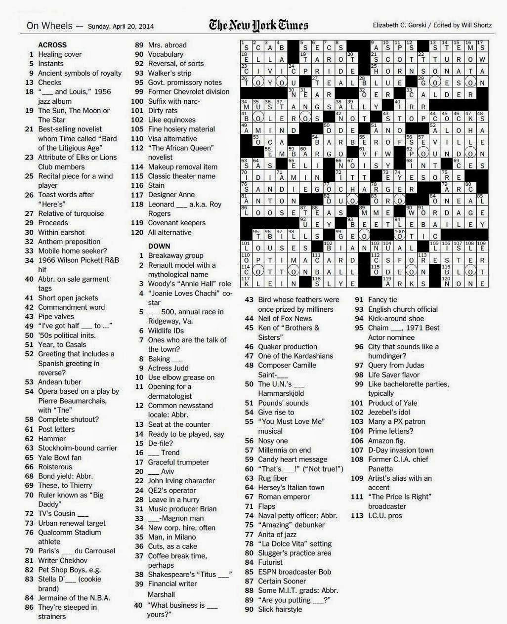 The New York Times Crossword In Gothic: April 2014 - La Times Printable Crossword 2014