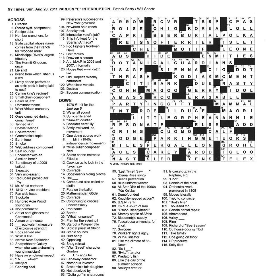 The New York Times Crossword In Gothic: August 2011 - Universal Crossword Puzzle Printable