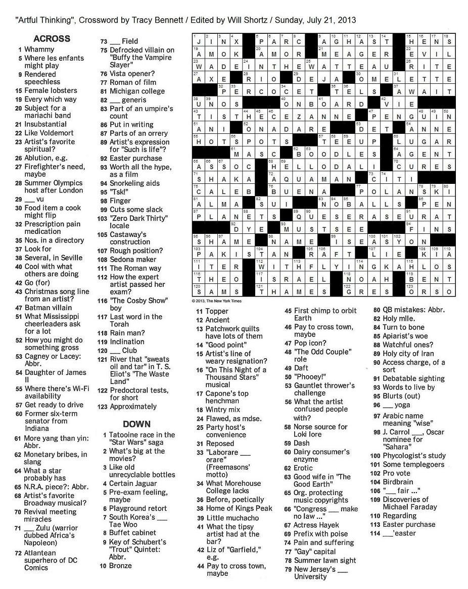 The New York Times Crossword In Gothic: July 2013 - Will Shortz Crossword Puzzles Printable