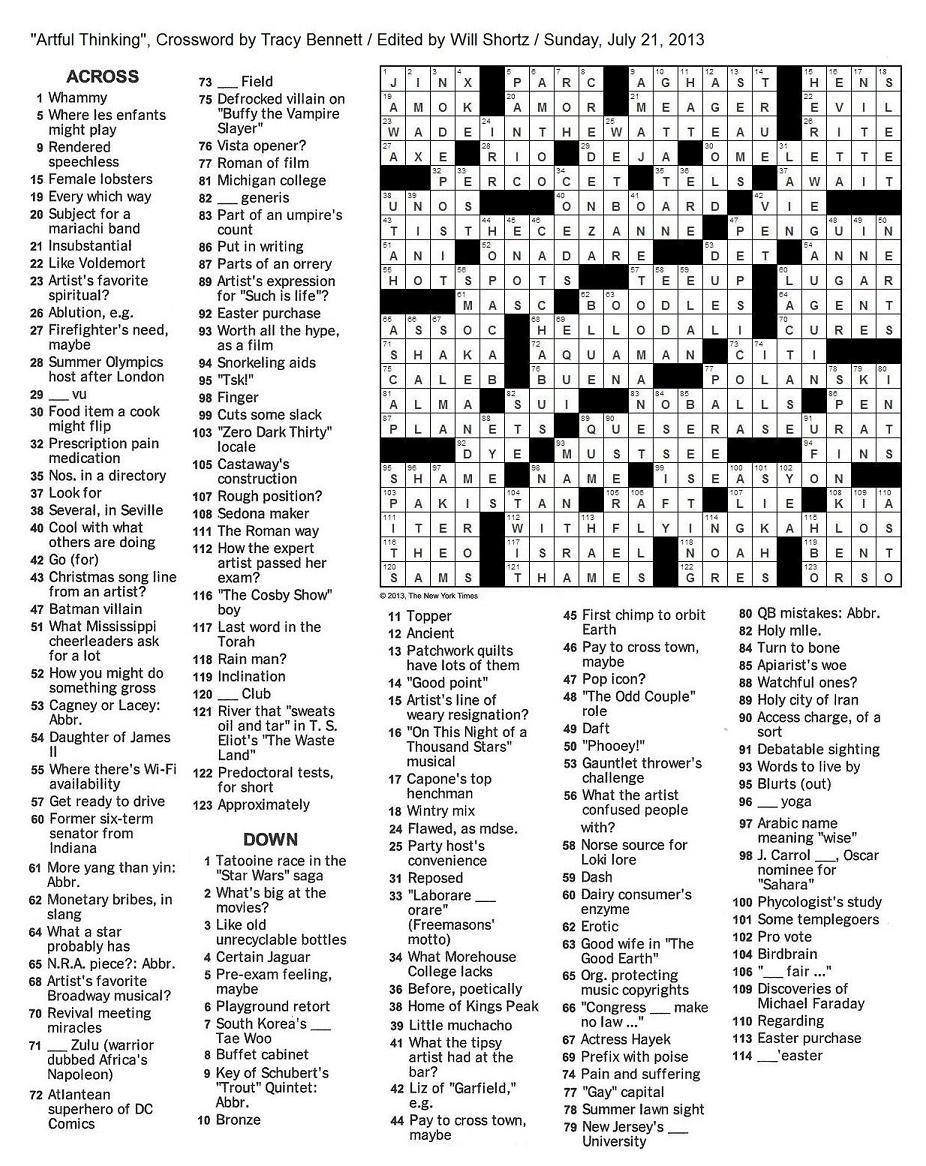 Printable New York Crossword Puzzles Printable Crossword New York 