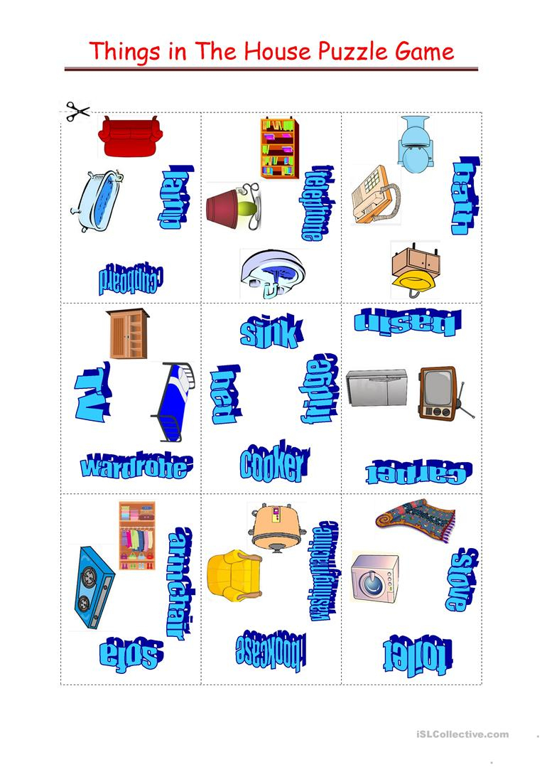 Things In The House Puzzle Game Worksheet - Free Esl Printable - Printable House Puzzle