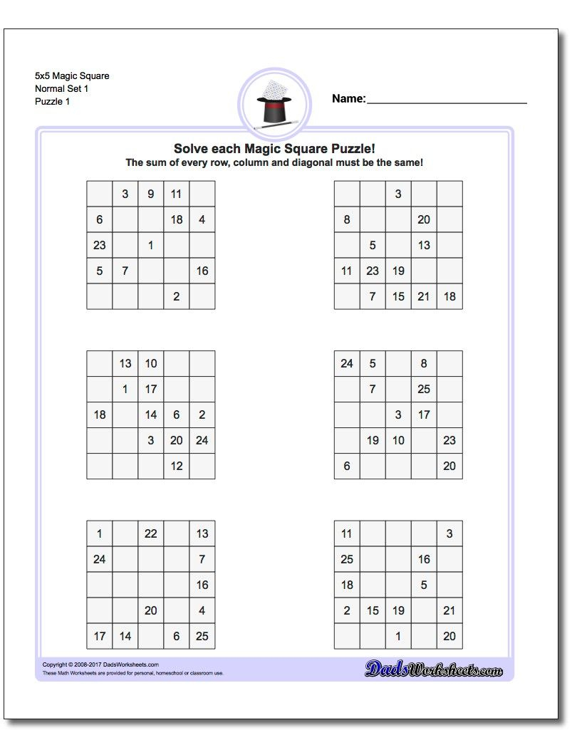 This Page Has 3X3, 4X4 And 5X5 Magic Square Worksheets That Will Get - Printable Deduction Puzzle