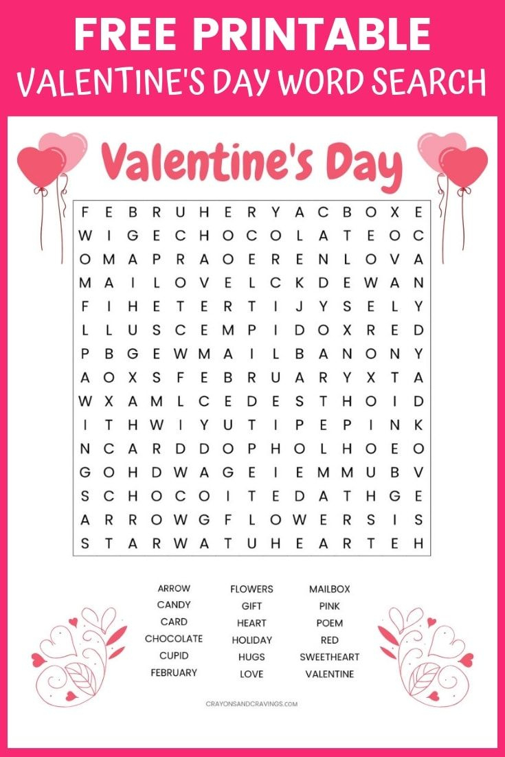 This Printable Valentine&amp;#039;s Word Search For Kids Has 18 Words To Find - Printable Valentines Crossword