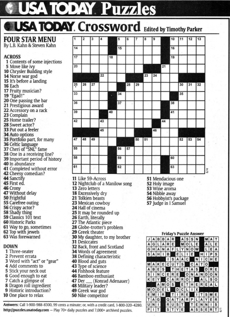 Top 10+ Crossword Puzzles Printable Free Usa Today 2018 | Indoprabot - Printable Crossword Puzzle Usa Today