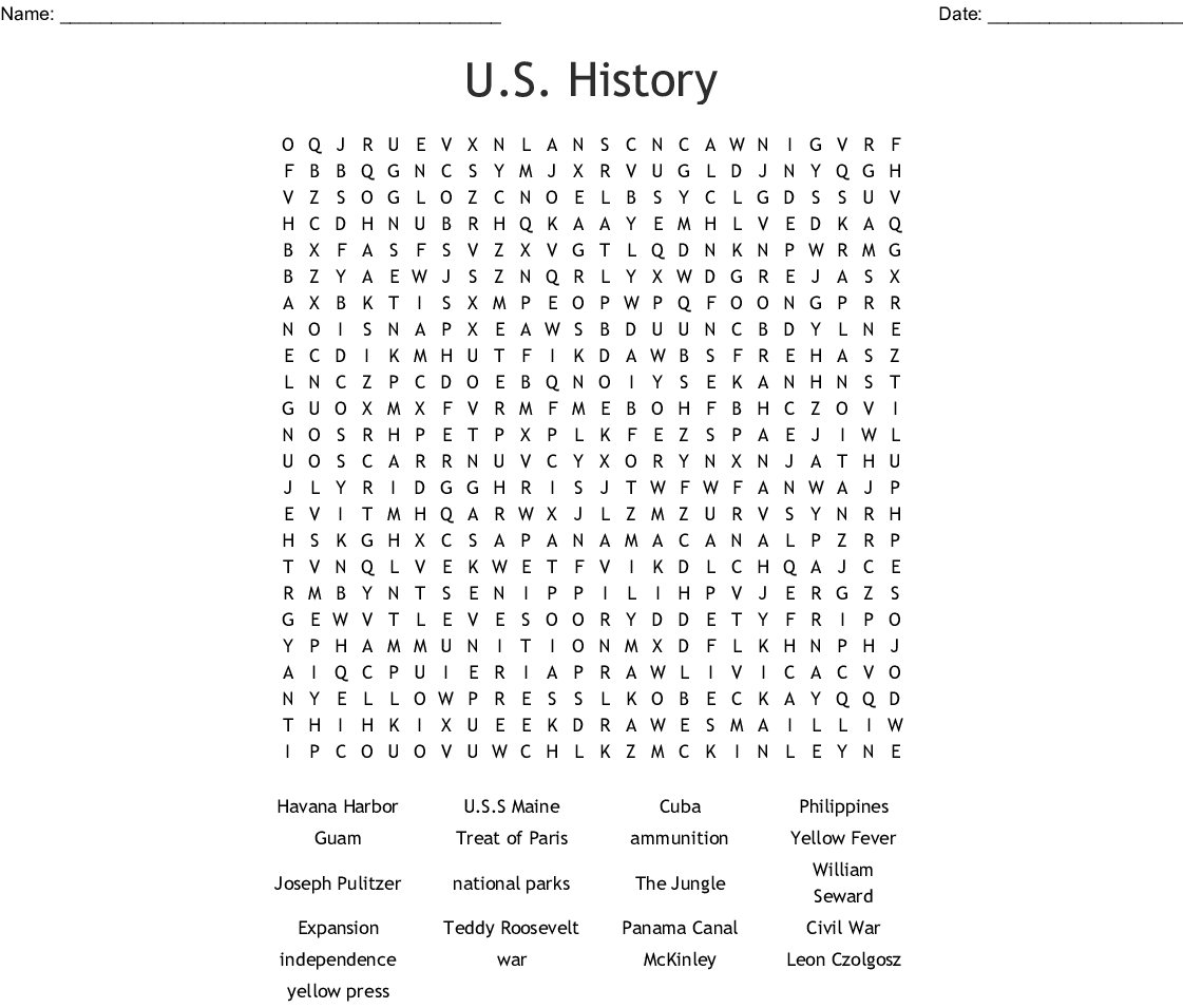 U.s. History Word Search - Wordmint - Printable History Crossword