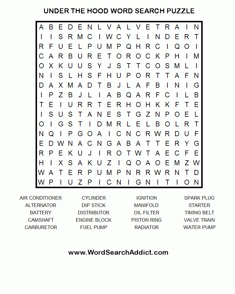 Under The Hood Word Search Puzzle | Road Trip: Hacks &amp;amp; Things To Do - 1950S Crossword Puzzle Printable