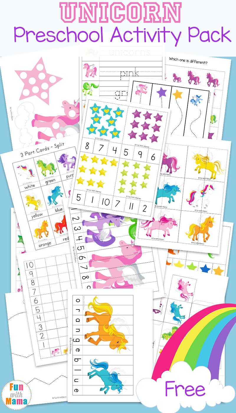 Unicorn Preschool Activity Pack - Fun With Mama - Printable Unicorn Puzzles