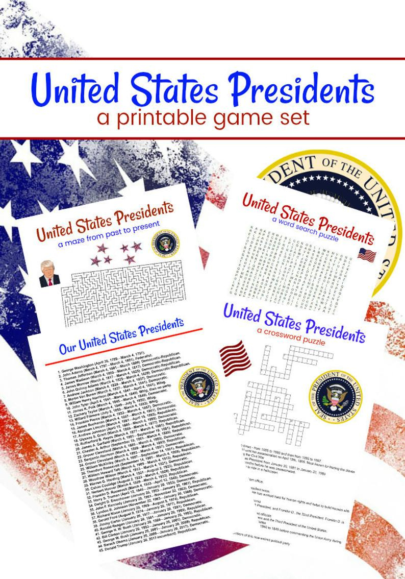 United States Presidents Printable Game Set Of 4 Crossword | Etsy - Presidents Crossword Puzzle Printable