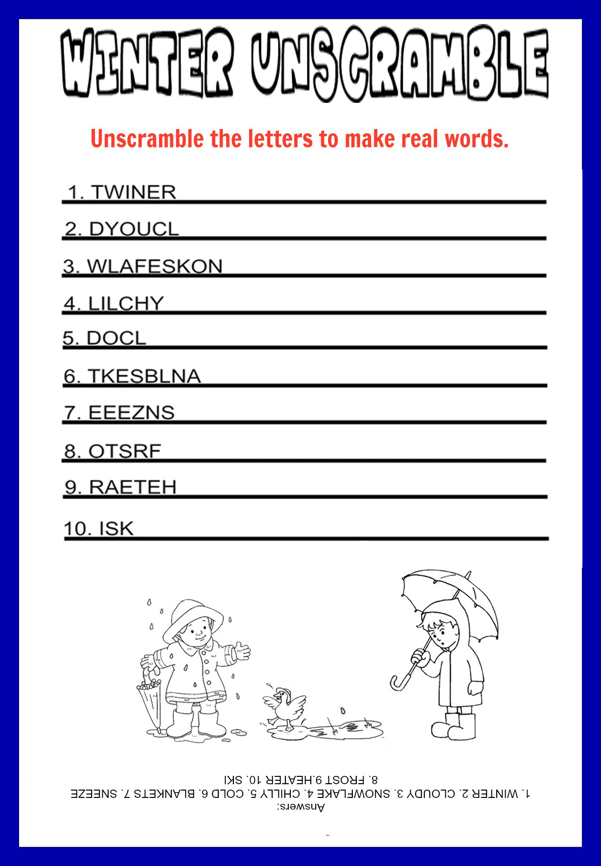 Unscramble - Printable - Kids Games - Printable Unscramble Puzzles