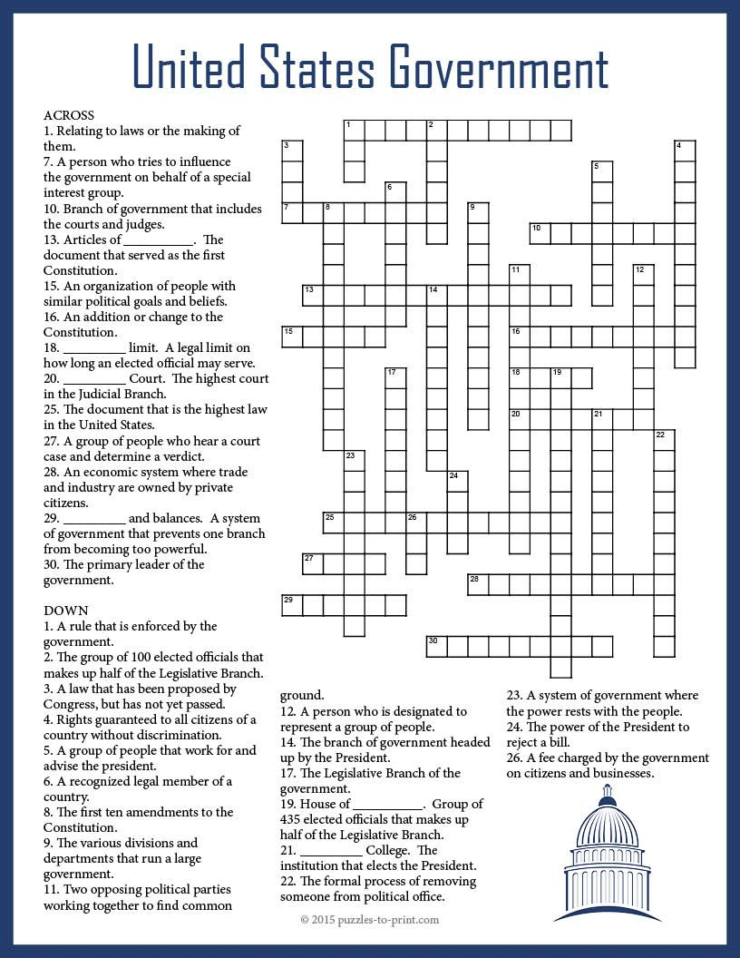 Us Government Crossword Puzzle | Crosswords For Kids | This Or That - Printable 50 States Crossword Puzzles