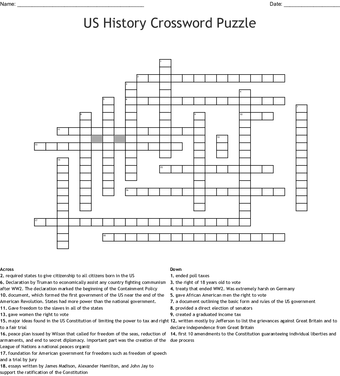 Us History Crossword Puzzle Crossword - Wordmint - Printable History Crossword Puzzle