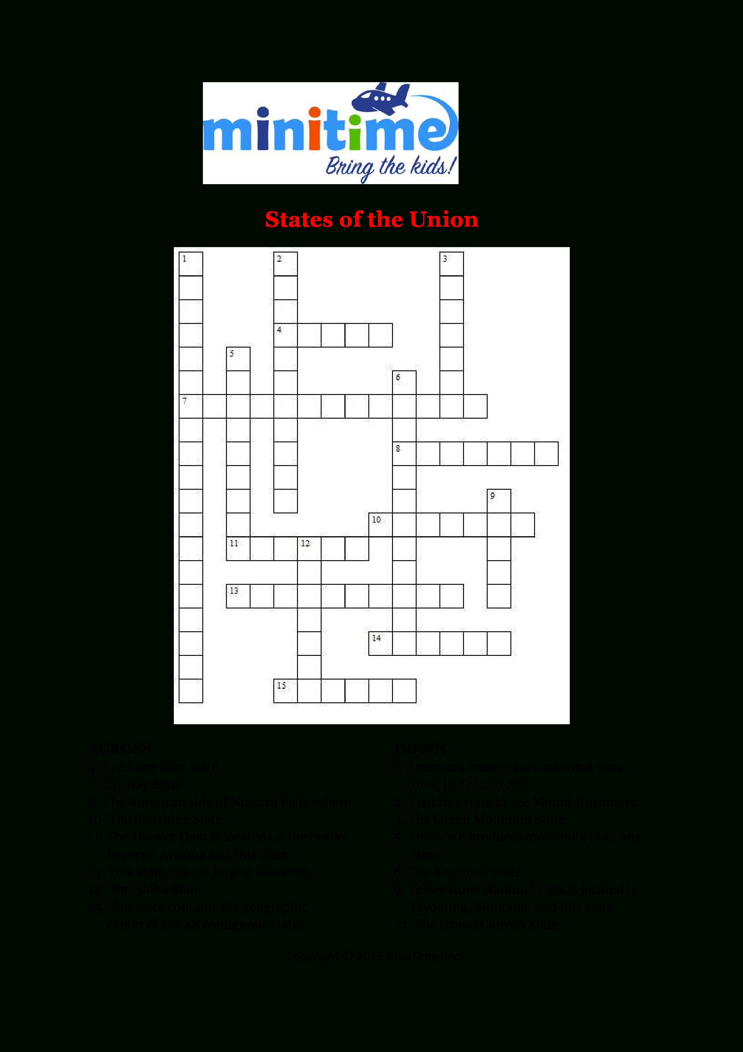 Us States Fun Facts Crossword Puzzles | Free Printable Travel - 50 States Crossword Puzzle Printable