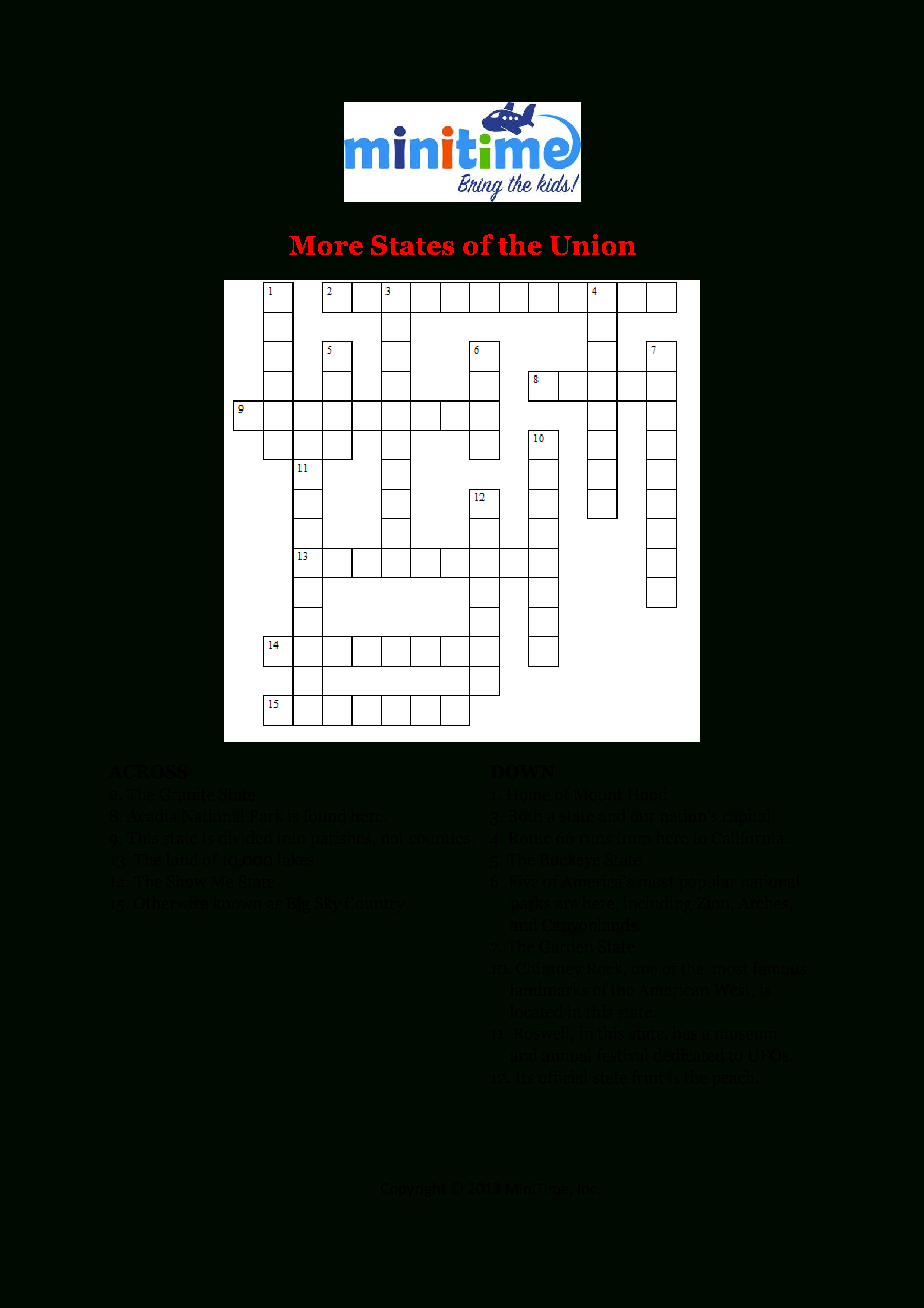 Us States Fun Facts Crossword Puzzles | Free Printable Travel - Printable Crossword Puzzles In Italian