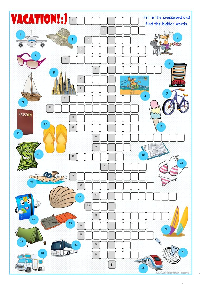 Vacation Crossword Puzzle Worksheet - Free Esl Printable Worksheets - Printable Crossword Puzzles Summer Holidays