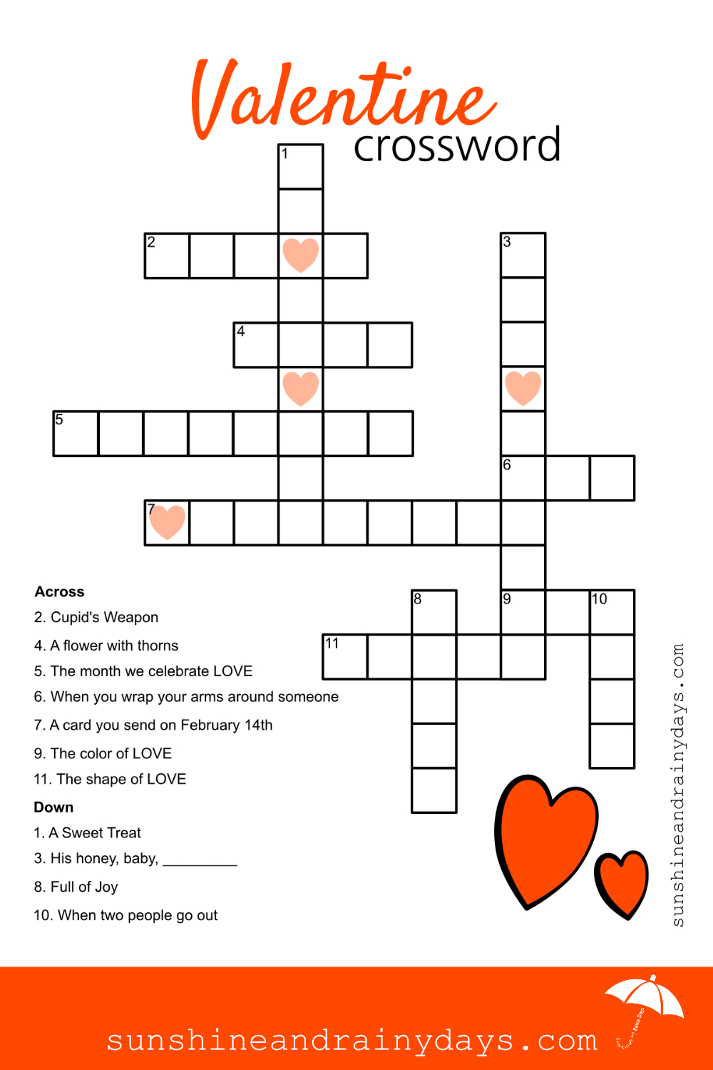 Valentine Crossword Puzzle - Sunshine And Rainy Days - Free Printable Valentine Crossword Puzzles