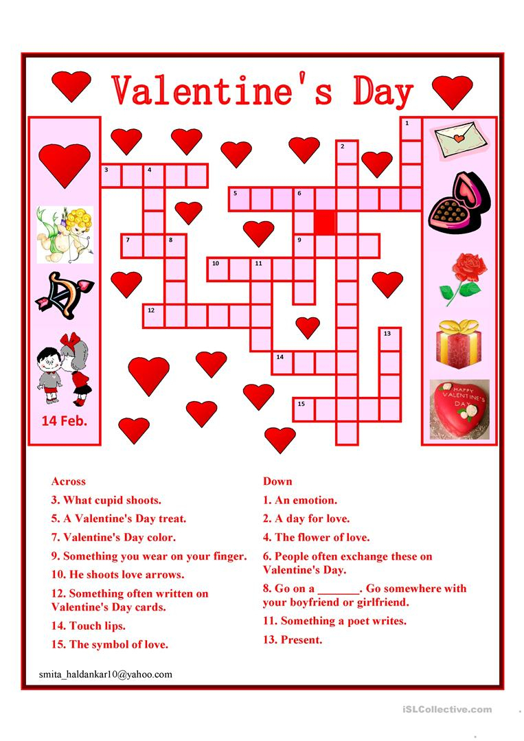 Valentine Day Crossword Worksheet - Free Esl Printable Worksheets - Free Printable Valentines Crossword