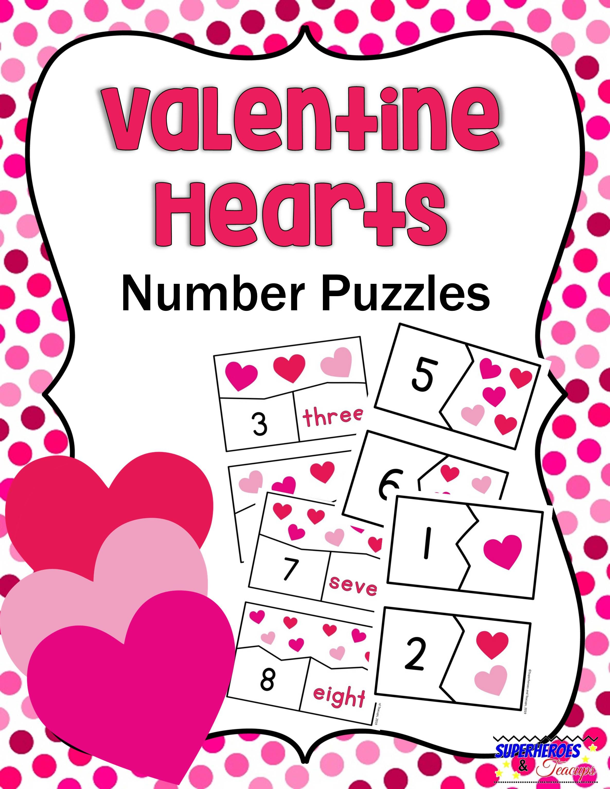Valentine Hearts Number Puzzles Free Printable | Superheroes And - Printable Heart Puzzles