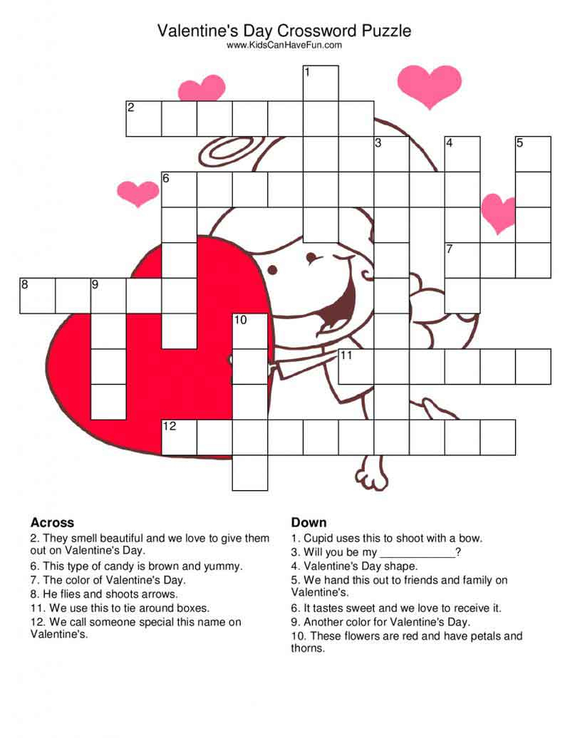 Valentines Crossword Puzzle - Printable Coloring Sheets - Valentine&amp;amp;#039;s Day Printable Puzzle