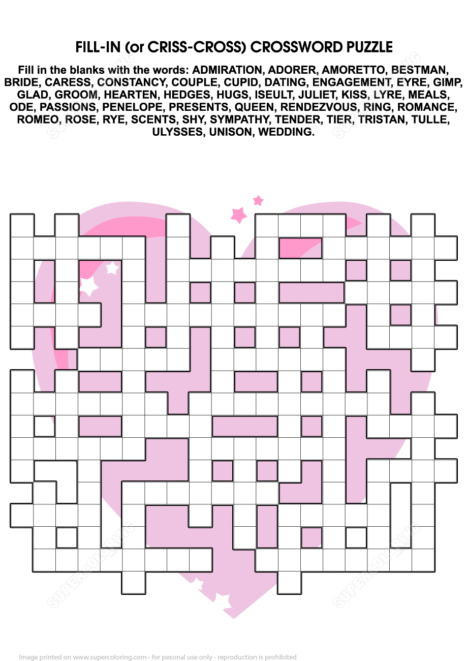 Valentines Day Criss-Cross Puzzle | Free Printable Puzzle Games - Free Printable Valentine Puzzle Games