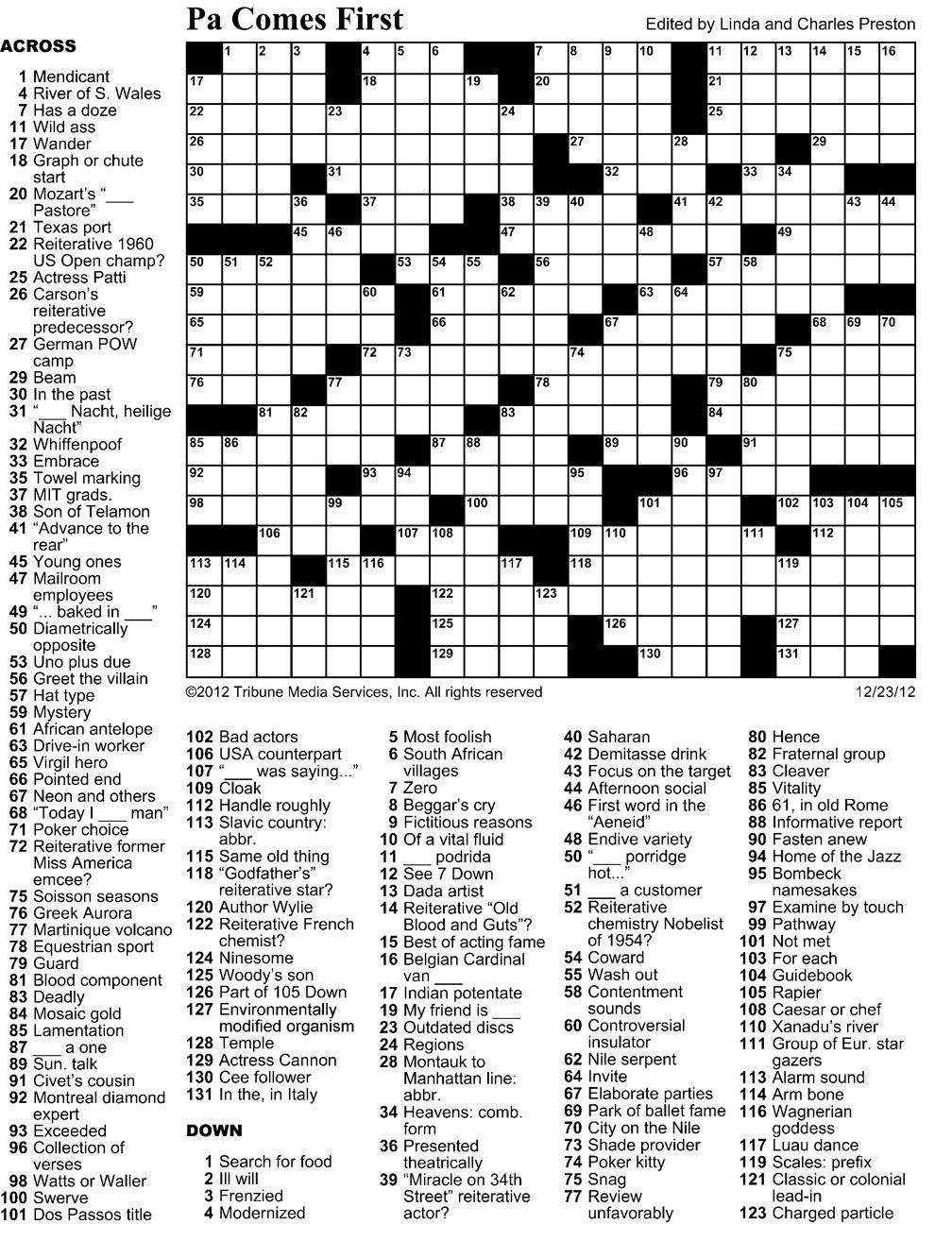 free daily crossword puzzles washington post