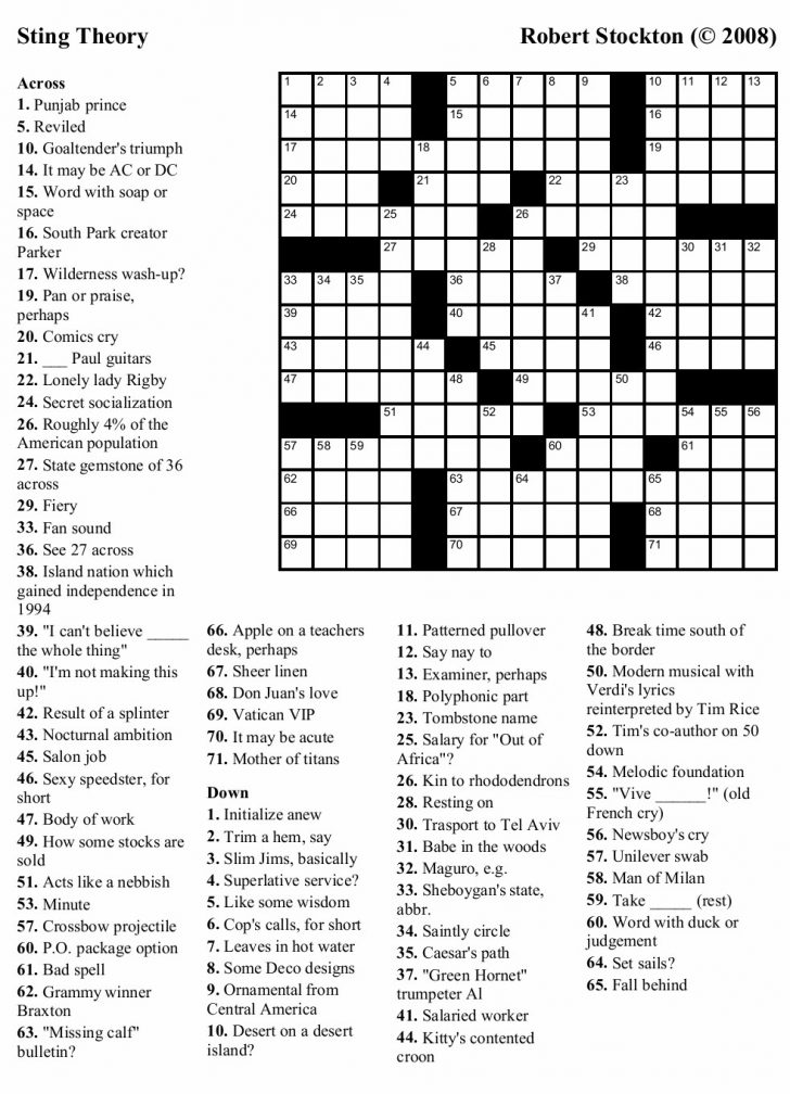 Washington Post Crossword Printable Version