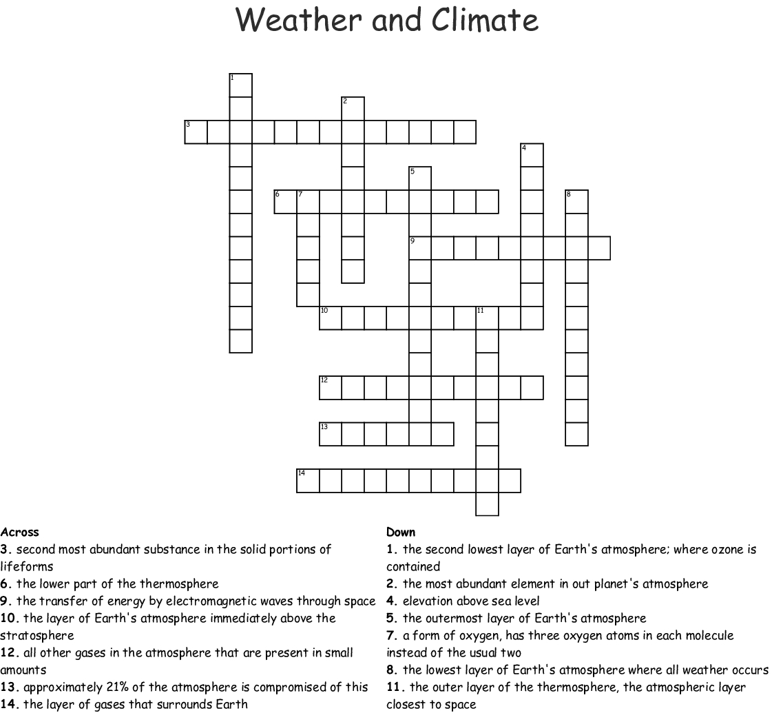 Weather And Climate Crossword - Wordmint - Printable Weather Crossword Puzzle