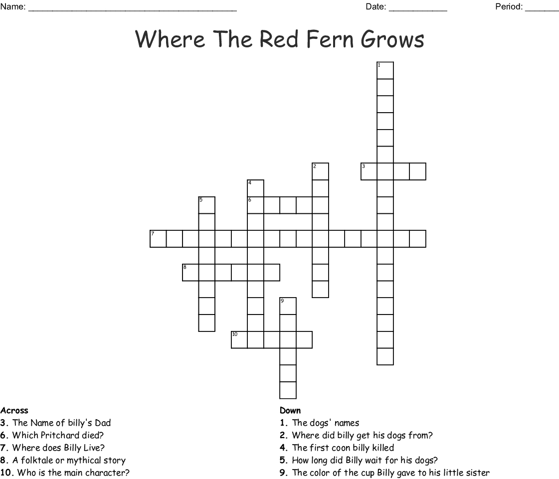Where The Red Fern Grows Crossword - Wordmint - Dog Crossword Puzzle Printable