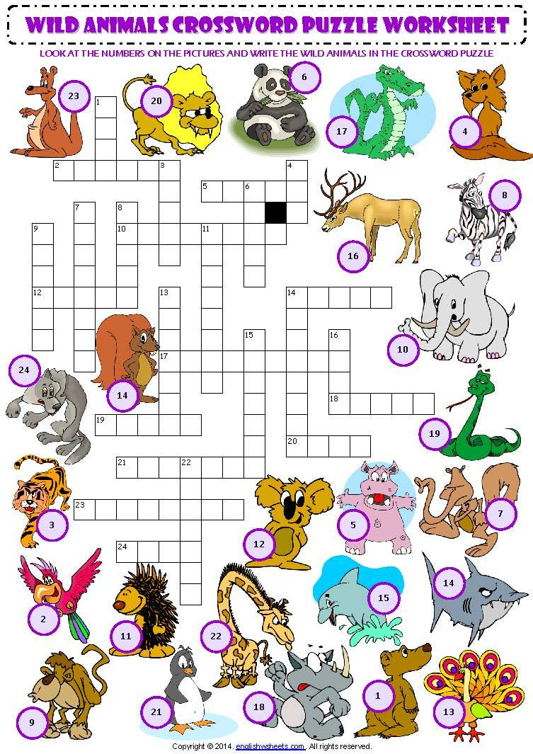 Wild Animals Crossword Puzzle | Lela - Animal Crossword Puzzle Printable