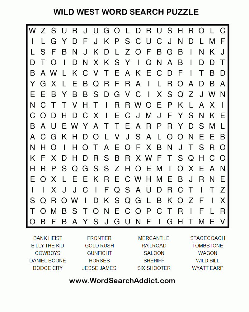 Wild West Printable Word Search Puzzle - Printable Horse Crossword Puzzles